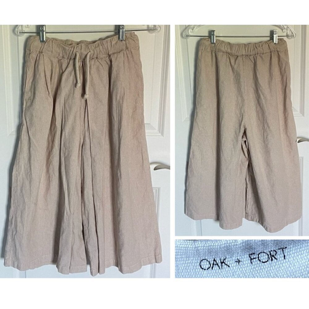Oak + Fort Tan Pinstriped Drawstring Elastic Waist Wide Leg Pants 35881